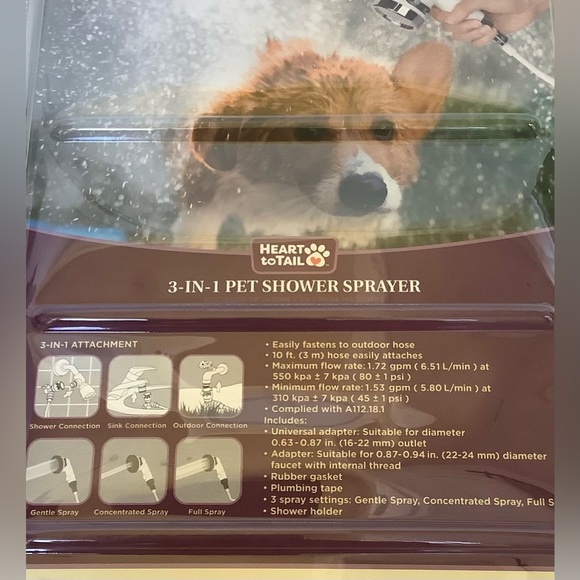 🐶THREE IN ONE PET SHOWER SPRAYER🐶Brand new, sealed! Cool them off 🥵🥵🥵☀️☀️ - Picture 2 of 3